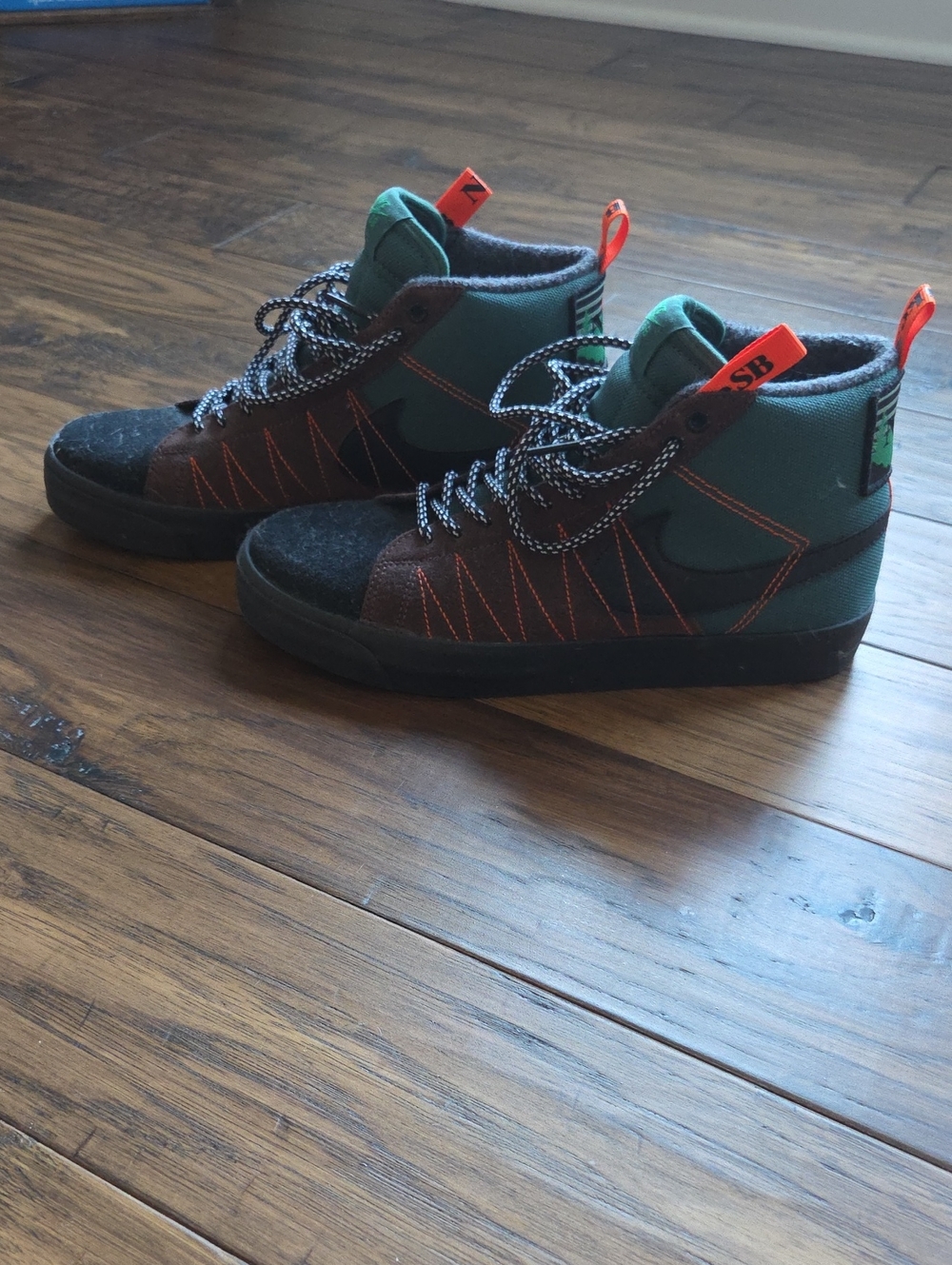 Nike Men’s High-Top Sneakers in Green, Black, Orange Accents